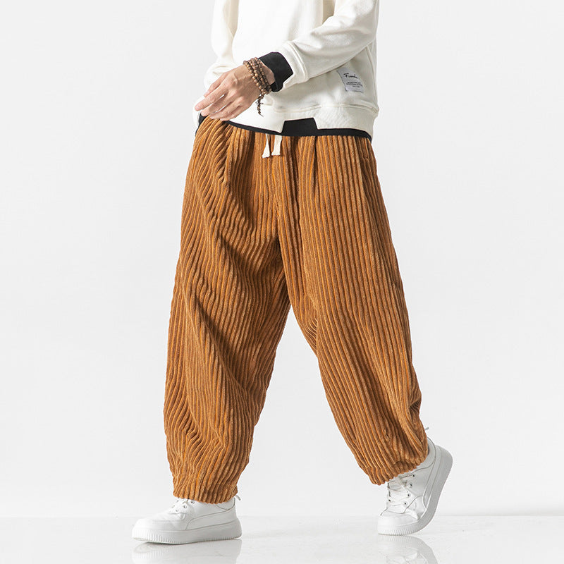 Herren nan weite Breitcord-Hose mit elastischem Bund, Kordelzug und tiefen Eingrifftaschen Drune