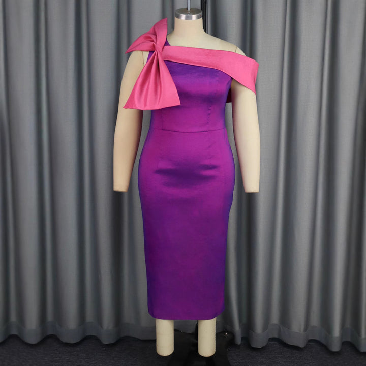 Damen elegantes Kleid mit asymmetrischem Rüschenakzent Drune