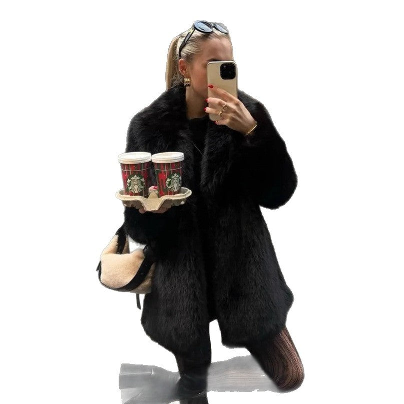 Damen Luxuriöse Oversized-Felljacke Drune