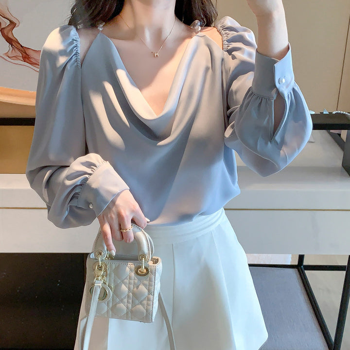 Damen Elegantes Oberteil mit tiefem V-Ausschnitt und sanfter Drapierung Drune