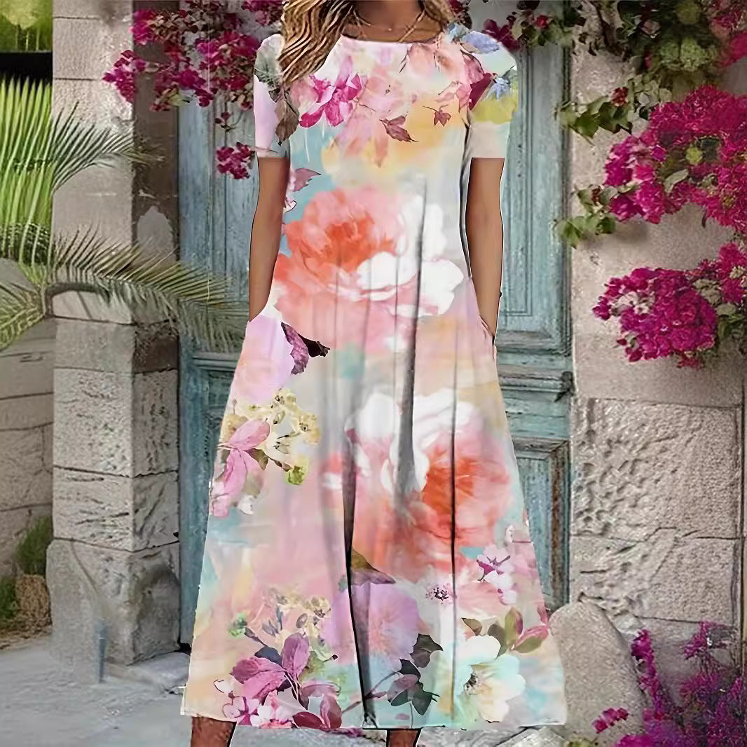 Drune | Floraler Print Frühling Sommer Kurzarmkleid