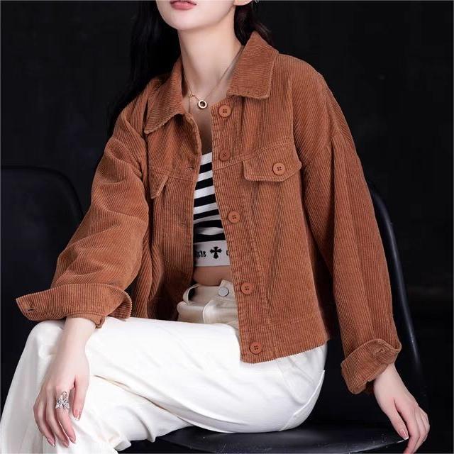 Damen Modische Kordjacke mit lässigem Schnitt und überschnittenen Schultern Drune