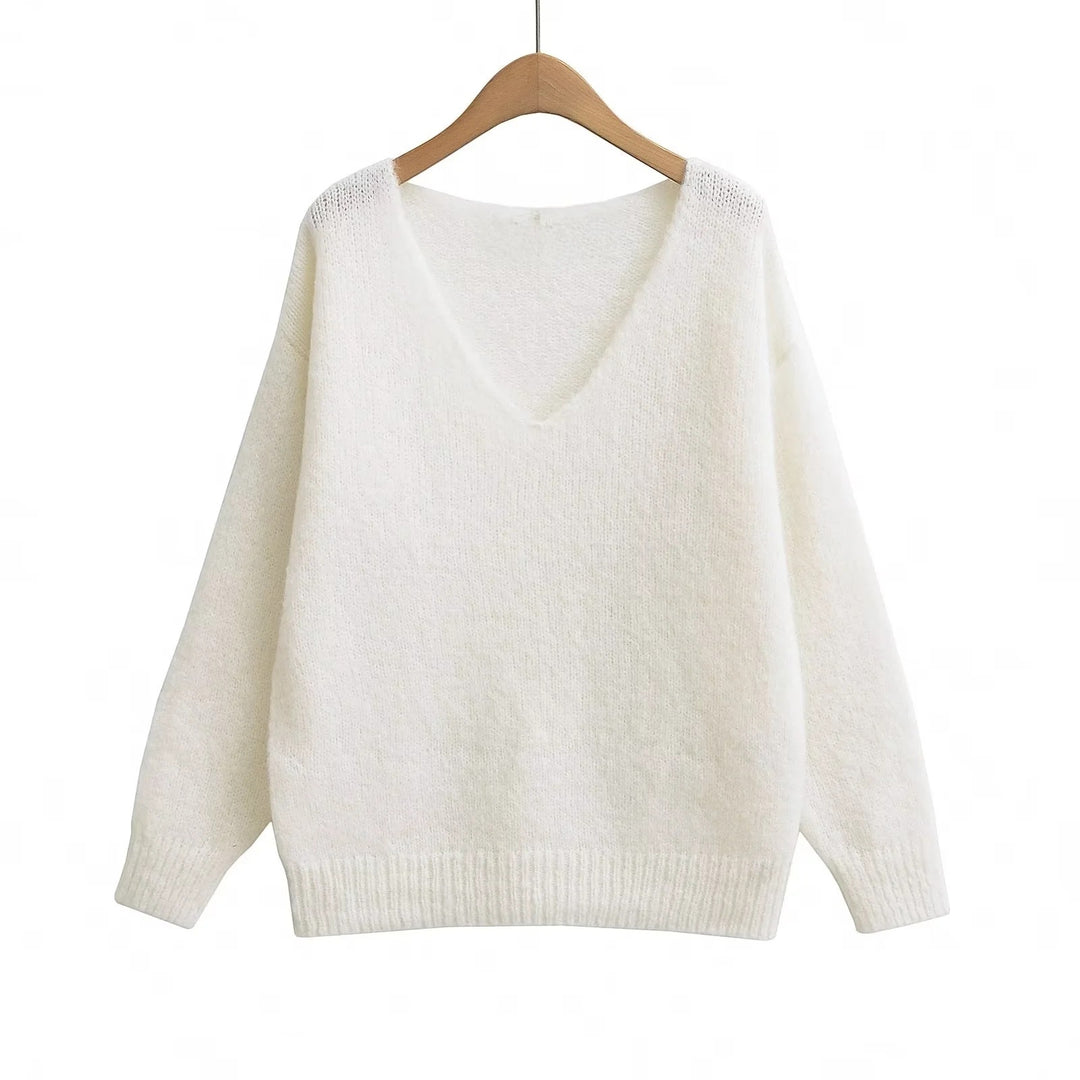 Damen Oversized V-Ausschnitt Pullover aus weichem Strick Drune