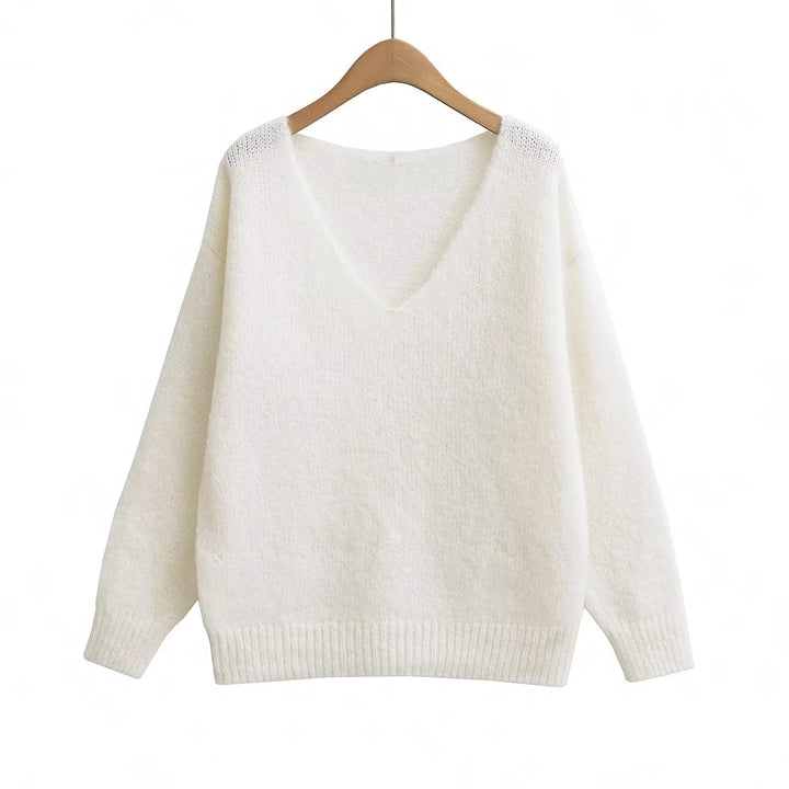 Damen Oversized V-Ausschnitt Pullover aus weichem Strick Drune