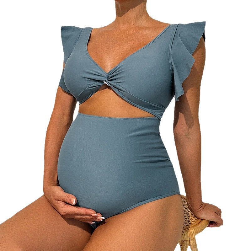 Damen Einteiliger Badeanzug für Schwangere mit modischem Wickeldesign Drune
