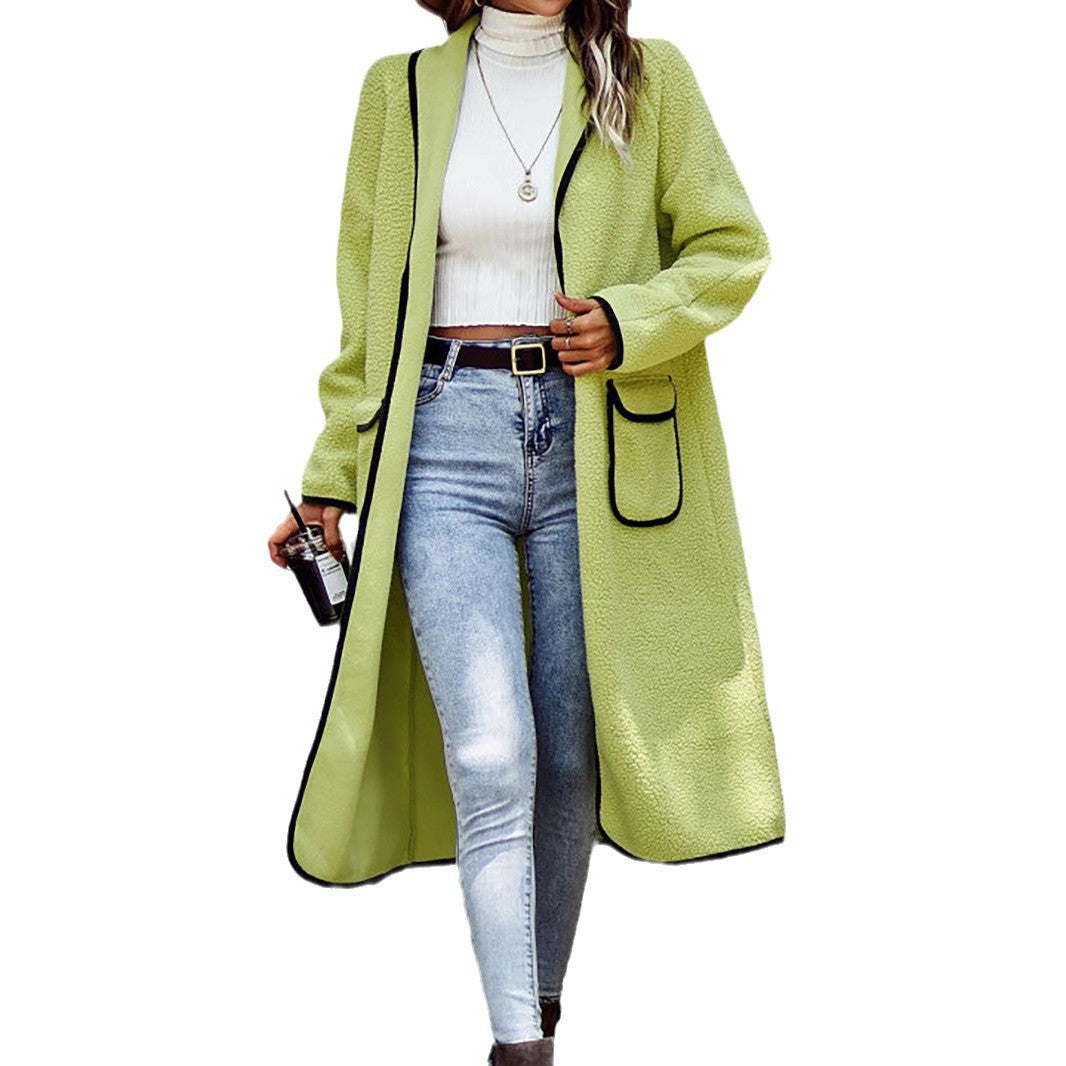 Damen eleganter, länger cardigan mit praktischem Schnitt und kontrastierenden Akzenten Drune