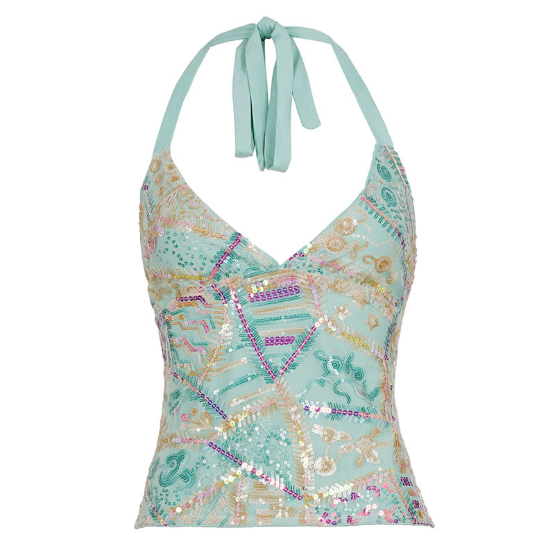 Damen Glamouröses Top mit eleganten Pailletten-Details Drune