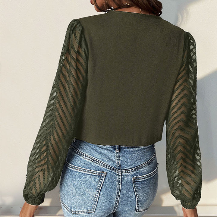 Damen Bodysuit mit eleganter Rüsche und transparenten Ärmeln Drune