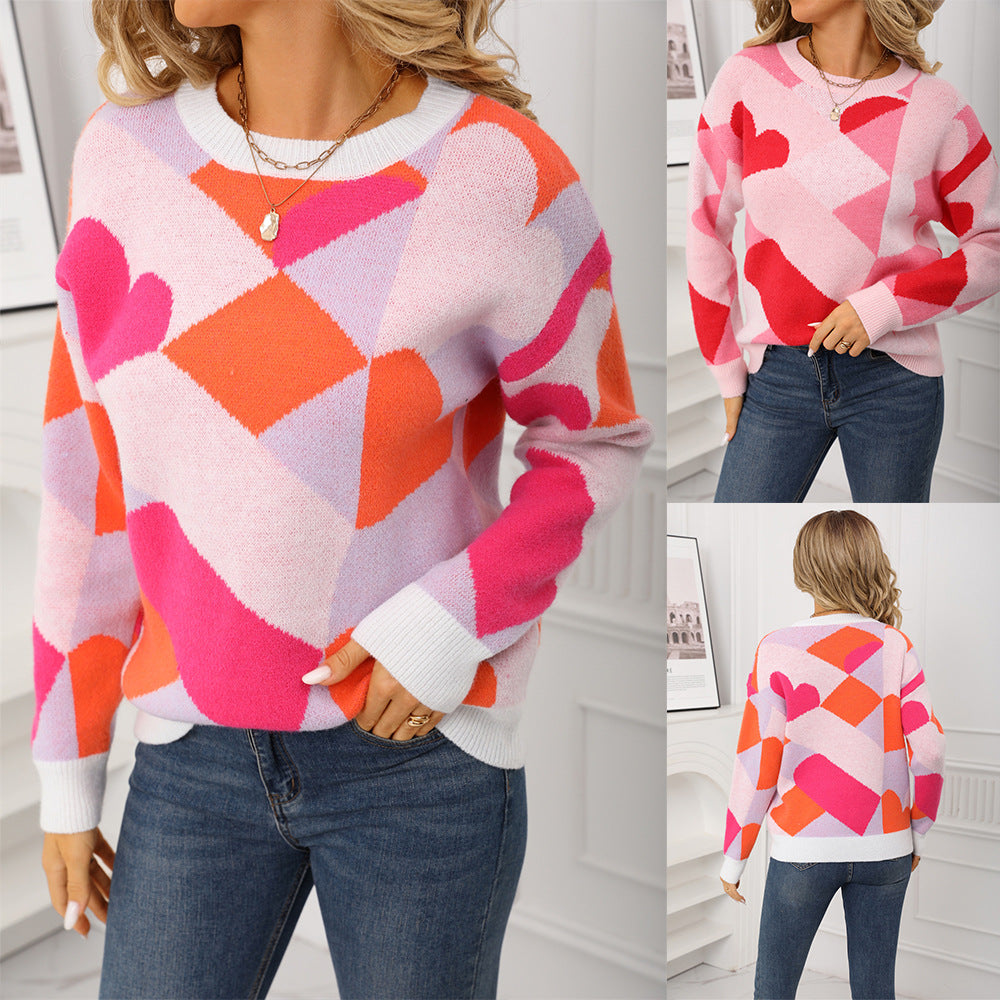 Damen modischer Pullover im kreativen geometrischen Muster Drune