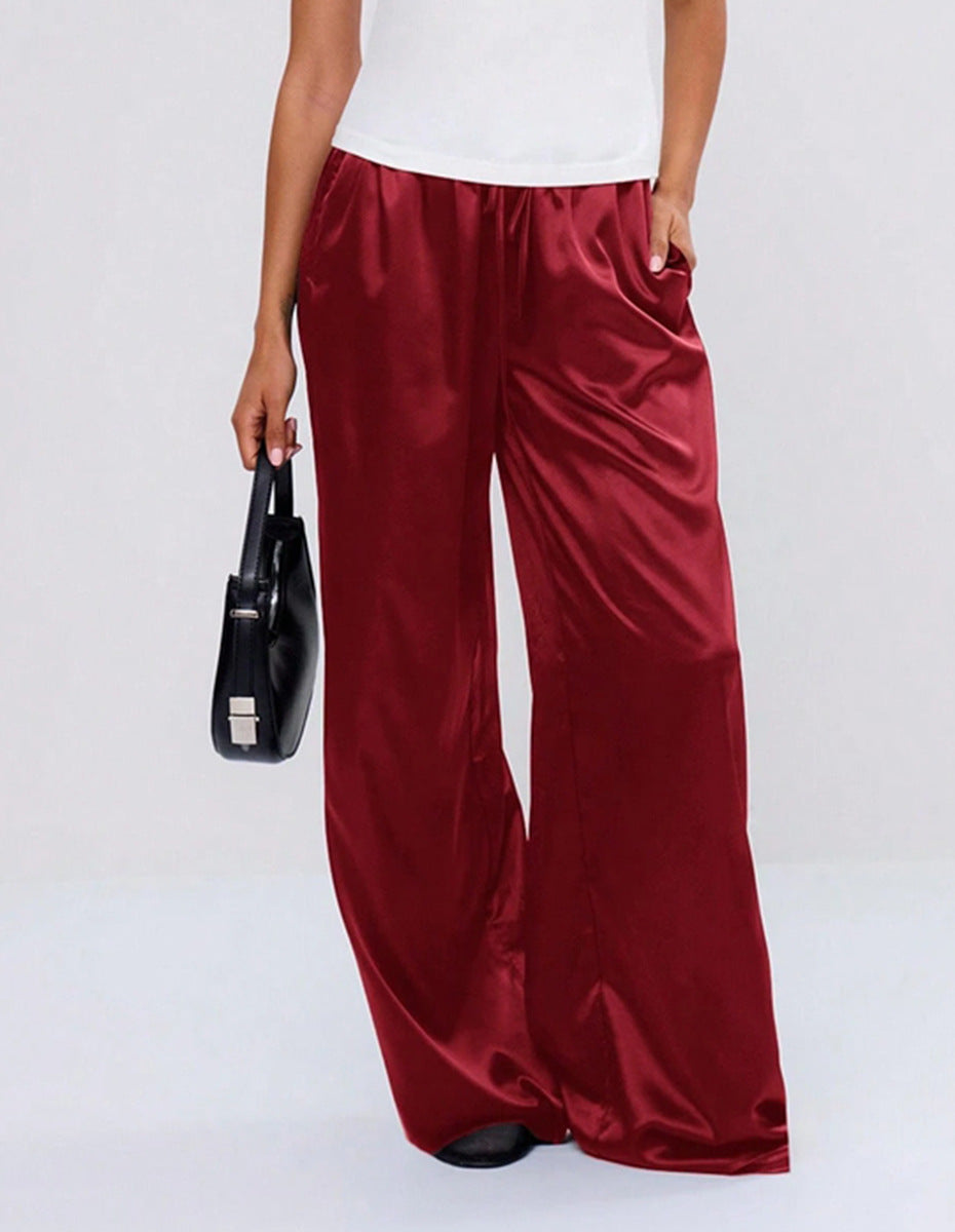Damen Satin-Hose mit weitem Bein und elastischem Bund Drune