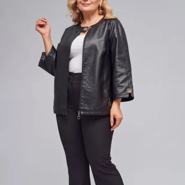 Damen modische Kunstlederjacke mit einzigartigem Schnitt Drune