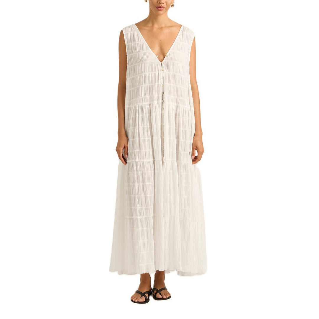 Damen Maxikleid mit tiefem V-Ausschnitt und gestuftem Design Drune