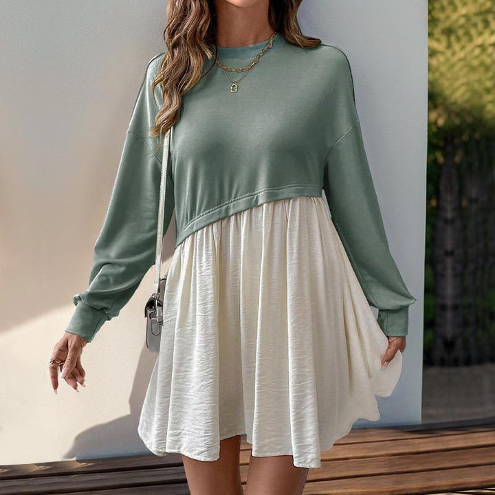 Damen lässiges Sweatkleid mit kreativem Farbblockdesign Drune