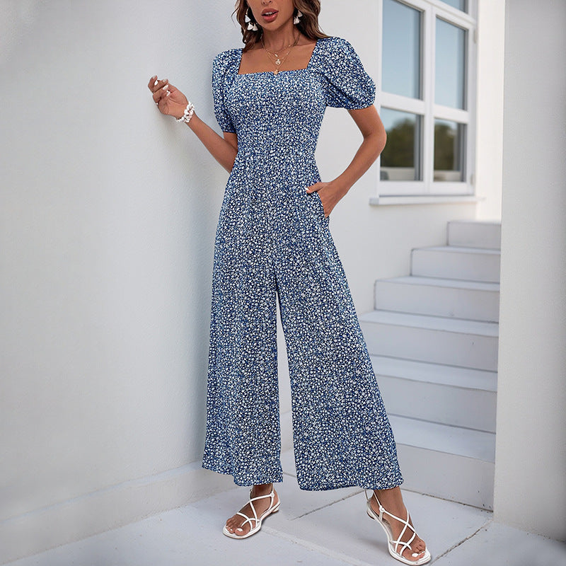 Damen lässiger Jumpsuit mit elastischem Bund und modischem Puffärmel-Design Drune