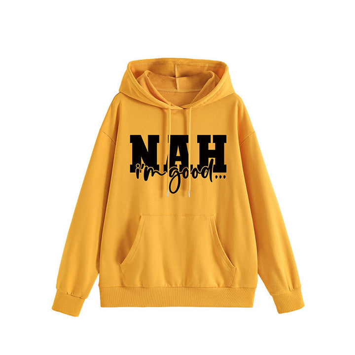 Damen Kapuzenpullover mit motivierendem Schriftzug und bequemer Passform Drune