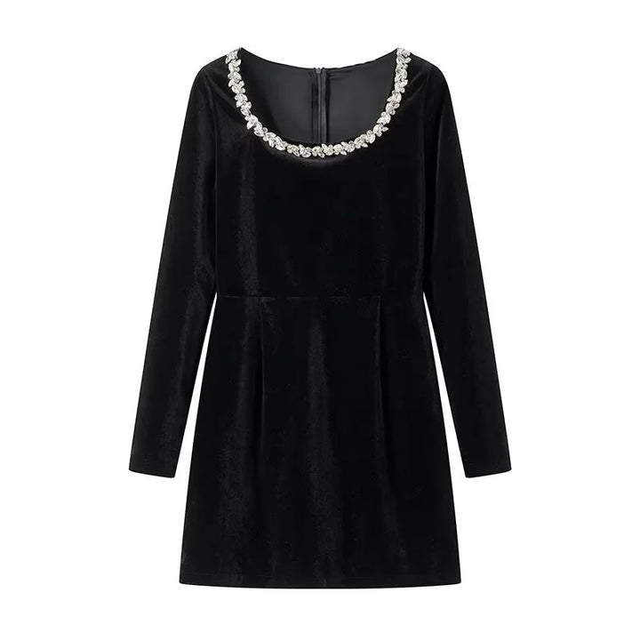 Damen elegant geschnittenes Langarmkleid mit verziertem Ausschnitt Drune