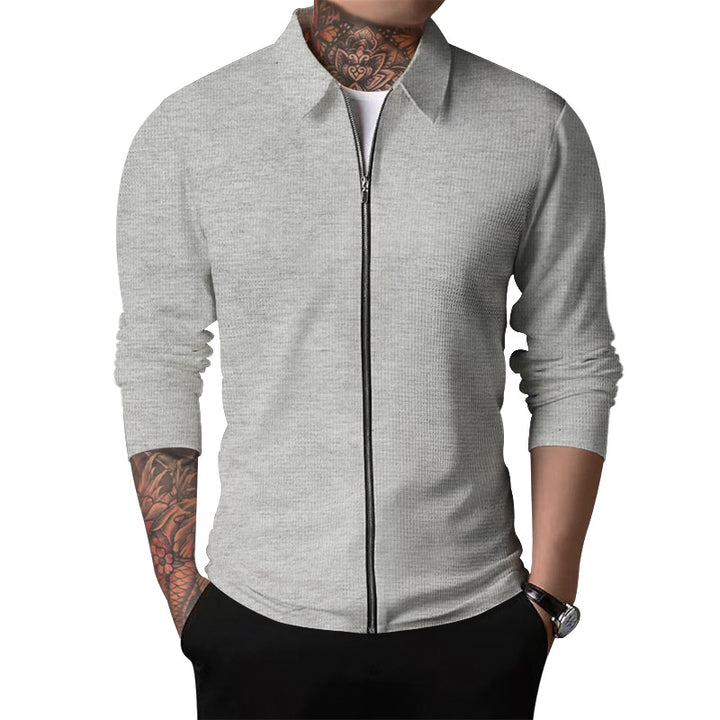Herren nan Zip-Cardigan mit Hemdkragen und feiner Rippstruktur Drune