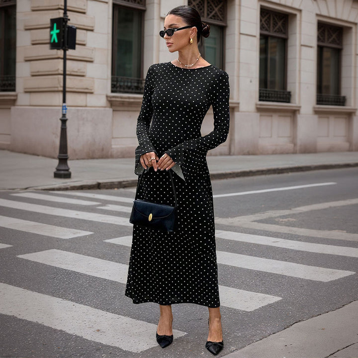 Damen Maxi-Kleid mit modischem Punkte-Dessin und eleganten Ärmeln Drune