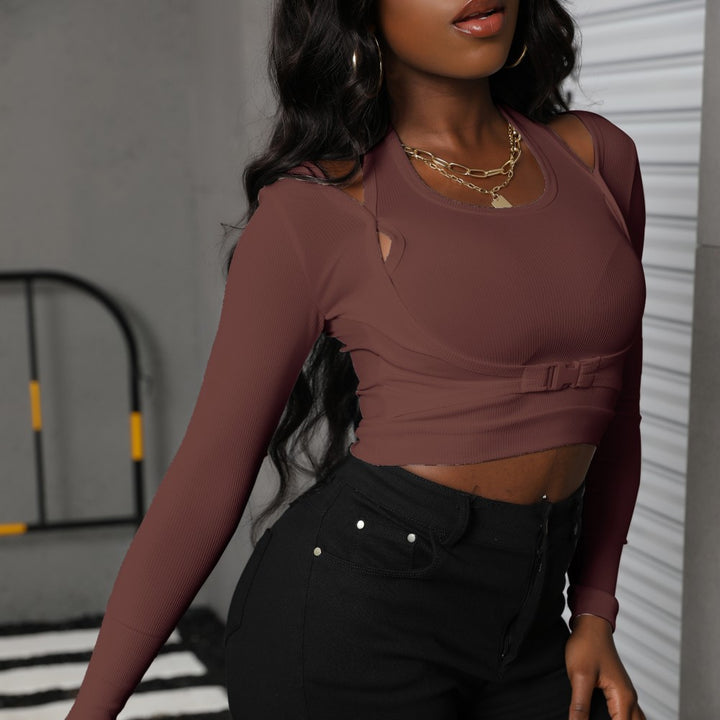 Damen Crop-Top mit asymmetrischem Schnitt und stylischen Cut-Outs Drune