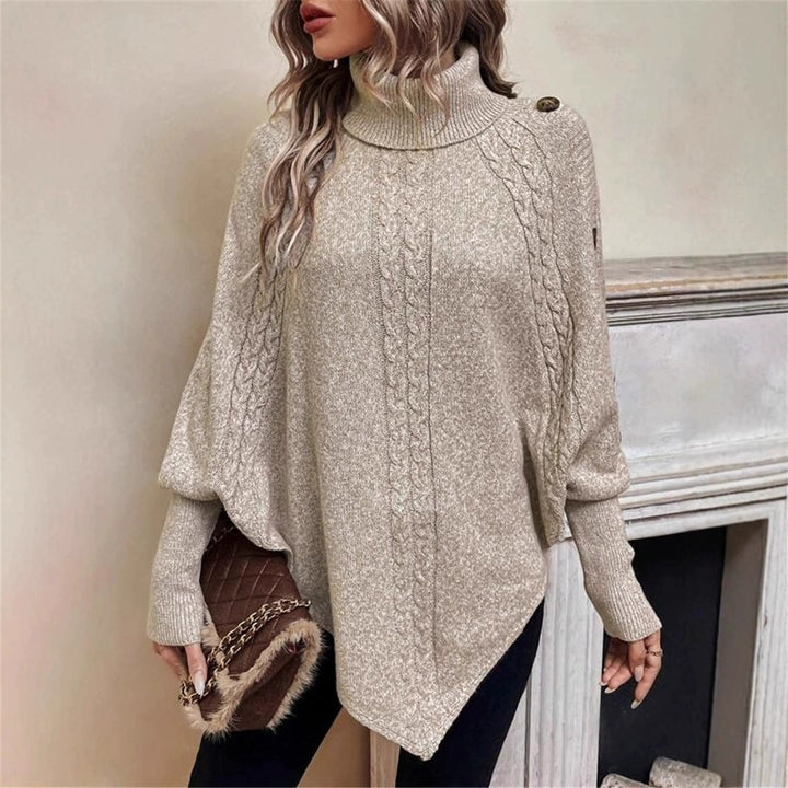 Damen kuscheliger Strickpullover mit Rollkragen und Knopfdetails Drune