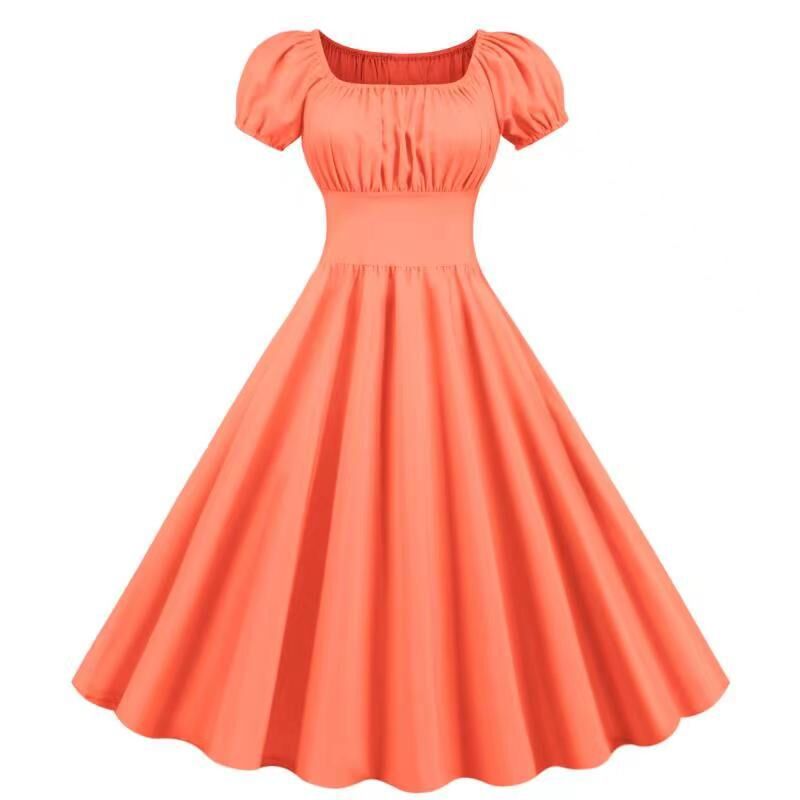 Damen Vintage Kleid mit Puffärmeln und schwingendem Rock Drune
