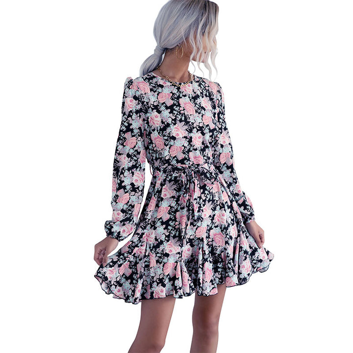 Damen Kurzarm Sommerkleid mit Rüschensaum und floralem Muster Drune