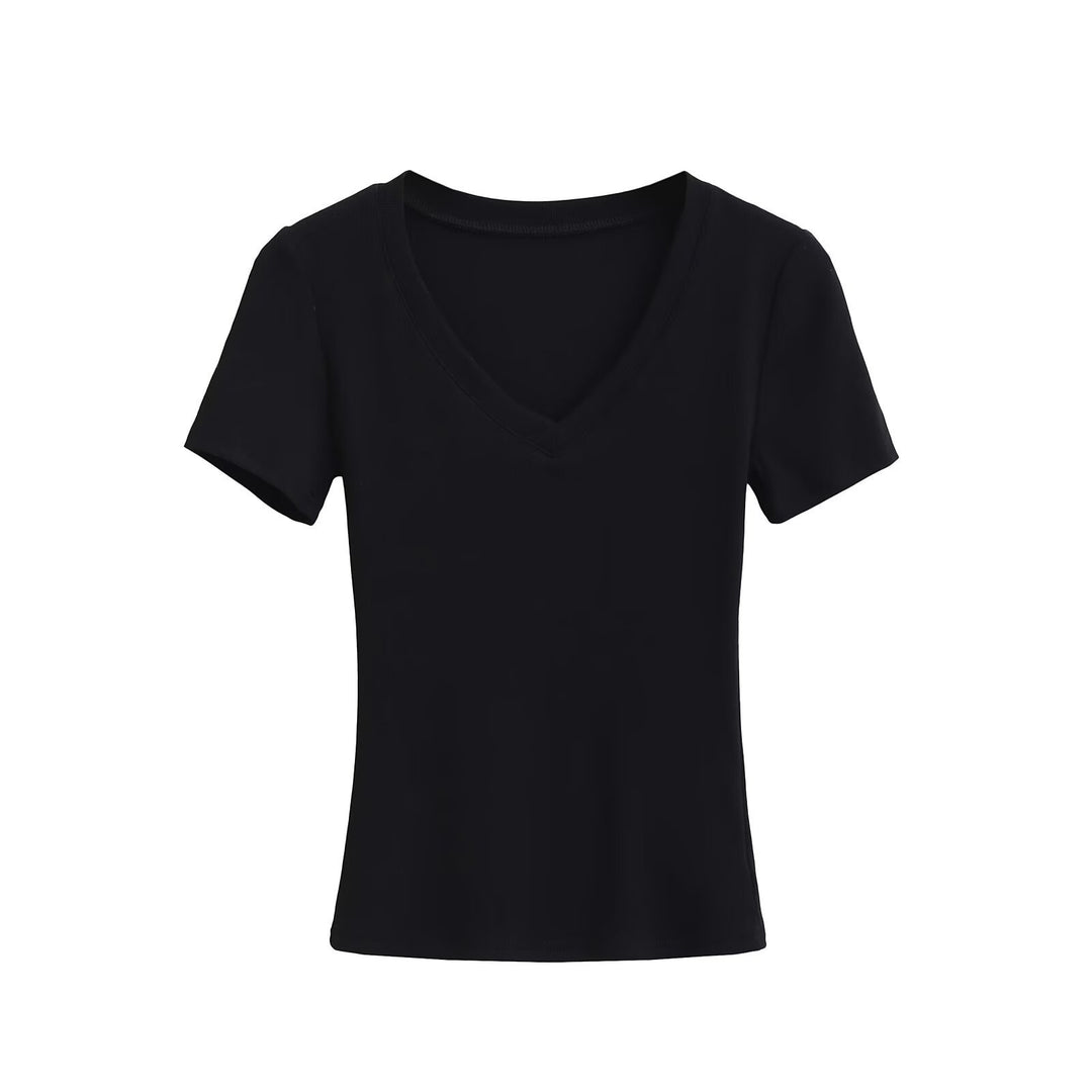 Damen V-Ausschnitt T-Shirt aus hochwertiger Baumwolle mit bequemer Passform Drune