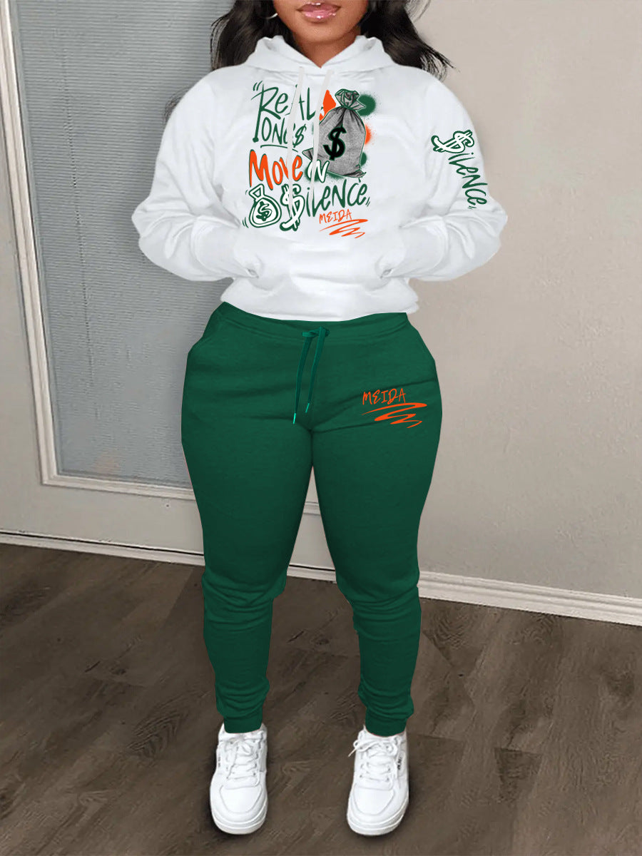 Damen Sportliches Hoodie und Jogginghose Set mit kreativem Schriftzug Drune