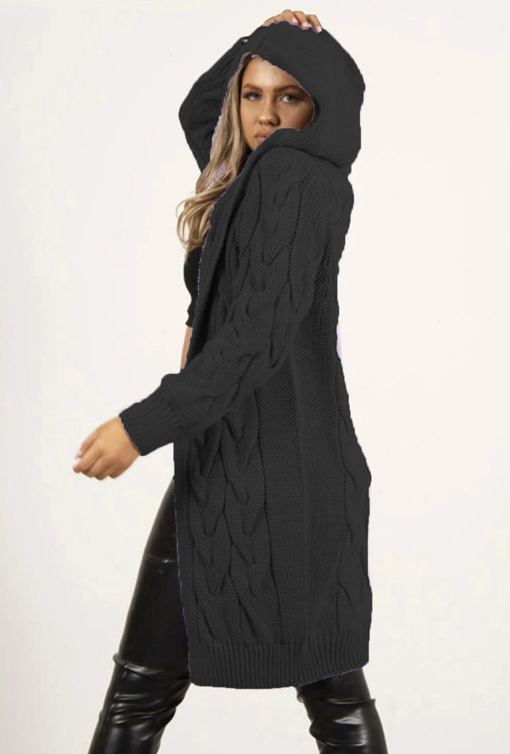 Damen Grobstrick-Wickelcardigan mit Kapuze und Zopfmuster Drune