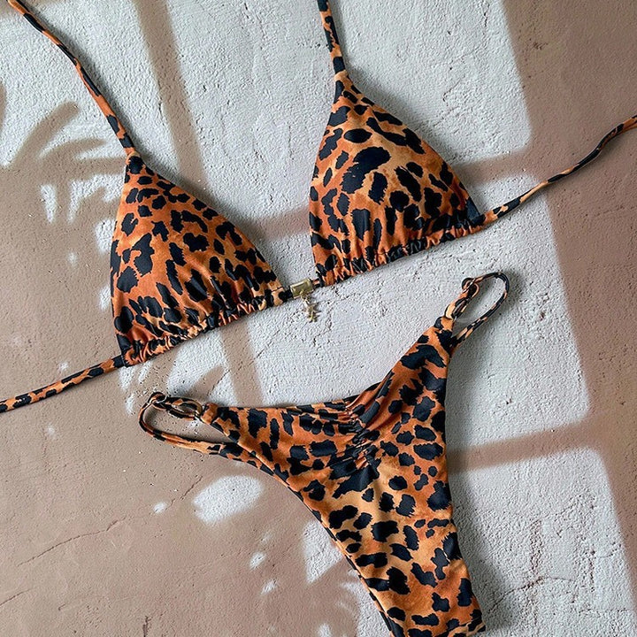 Damen Triangel-Bikini mit luxuriös glänzendem Animal-Print Drune