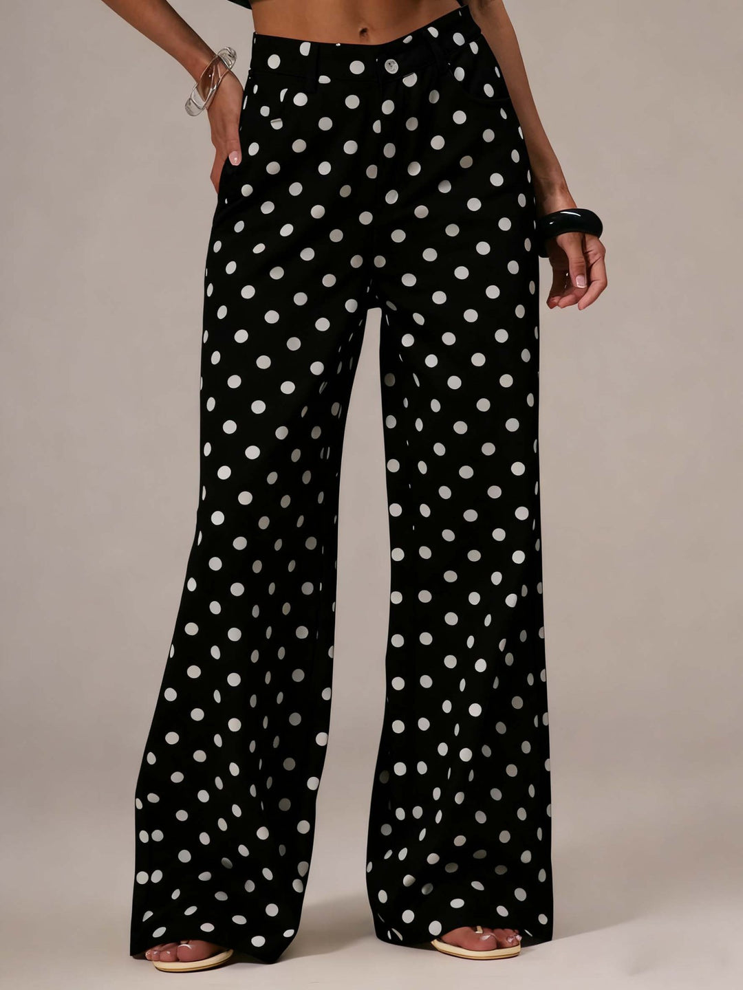 Damen weite Polka-Dot Palazzo-Hosen mit high-waist Schnitt Drune