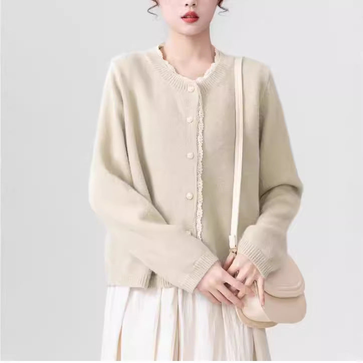 Damen feiner Strickcardigan mit dekorativem Knopfverschluss und sanften Rippstrukturen Drune