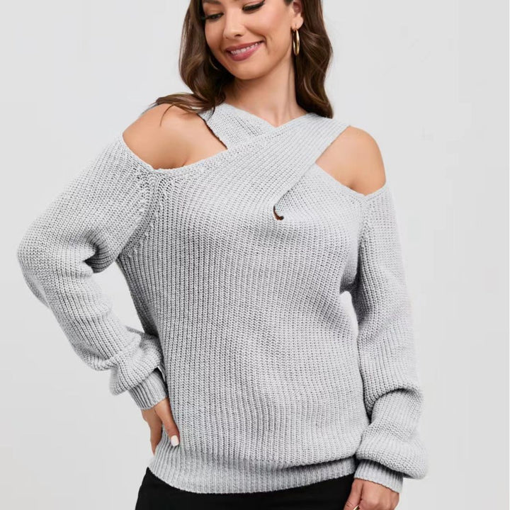 Damen Off-Shoulder Strickpullover mit asymmetrischem Design Drune