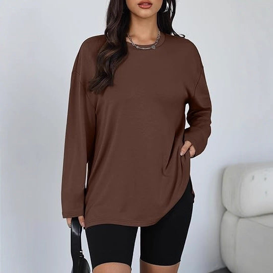 Damen lässiges Longsleeve T-Shirt mit Seitenschlitzen Drune
