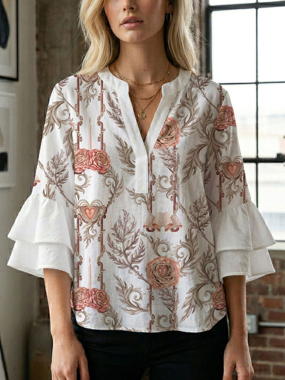 Damen Bluse mit wunderschönen floralem Design Drune