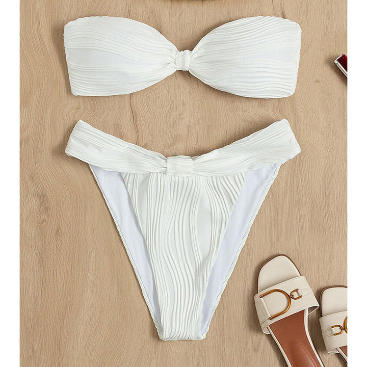 Damen Bandeau-Bikini mit strukturiertem Oberteil und hohem Beinausschnitt Drune