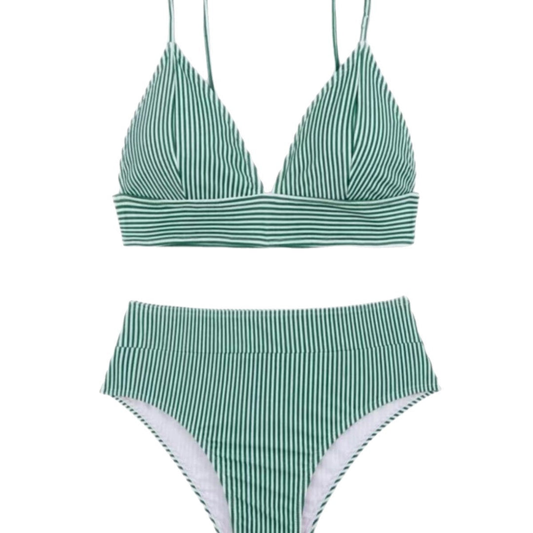 Damen Hochgeschnittener Bikini mit elegantem Streifenmuster Drune