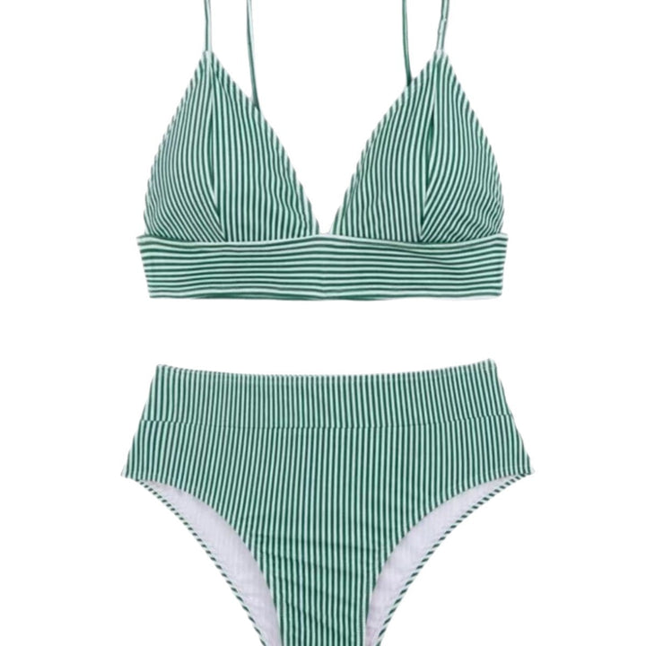Damen Hochgeschnittener Bikini mit elegantem Streifenmuster Drune