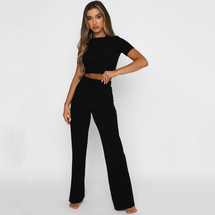 Damen modisches und komfortables Crop-Top-Hosen-Set Drune