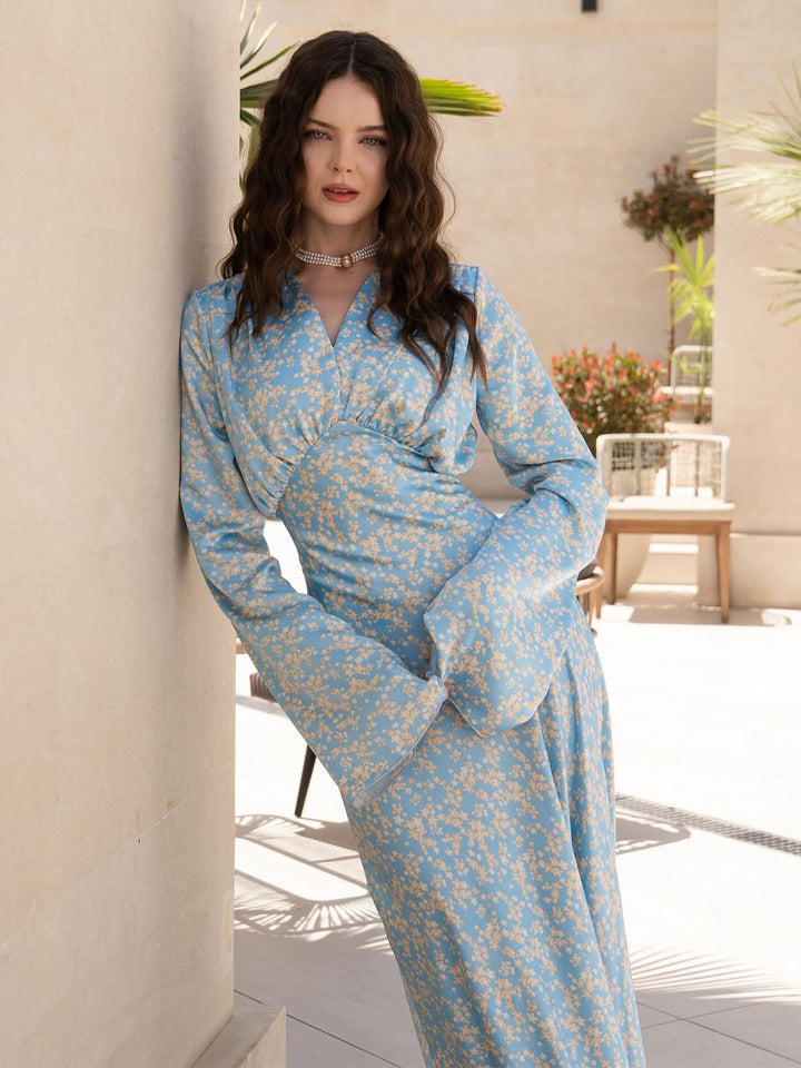 Damen Langärmeliges Maxikleid mit floralen Mustern und femininer Silhouette Drune