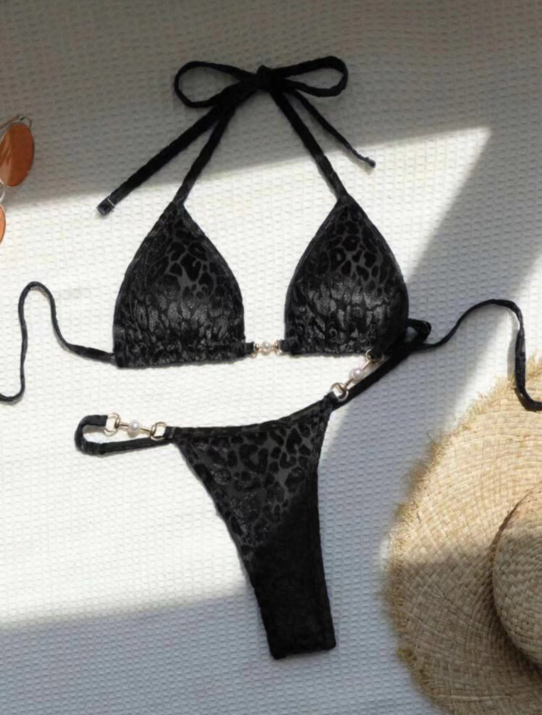 Damen Triangel-Bikini-Set mit luxuriösem Glanz und elegantem Leoprint Drune