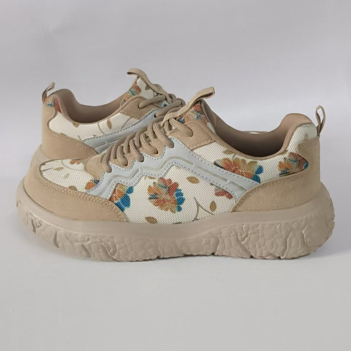 Damen nan modische Plateau-Sneaker mit floralem Canvasmuster und Velourslederbesatz Drune
