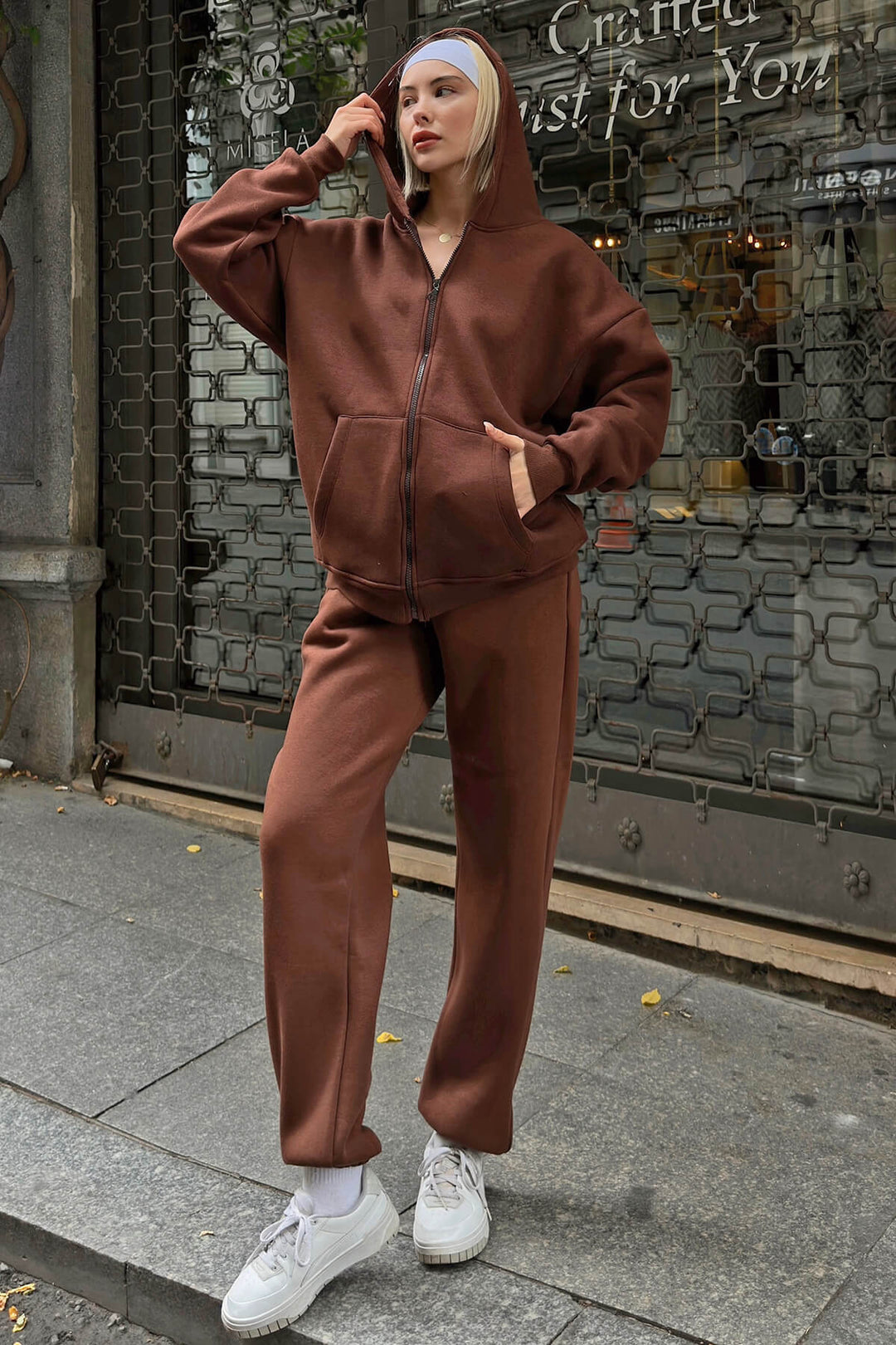 Damen lässiger Hoodie- und Jogginghose-Set Drune