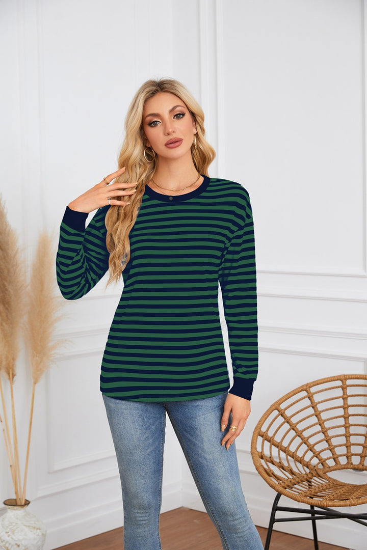 Damen gestreiftes Langarmshirt mit Rundhalsausschnitt Drune