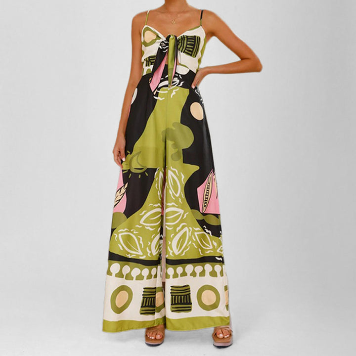 Damen Sommer-Jumpsuit mit trendigem Boho-Print und raffiniertem Knoten-Detail Drune