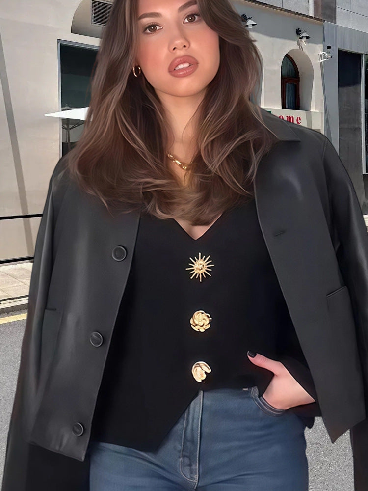 Damen Elegantes Blazer-Oberteil mit dekorativen Knopfdetails Drune