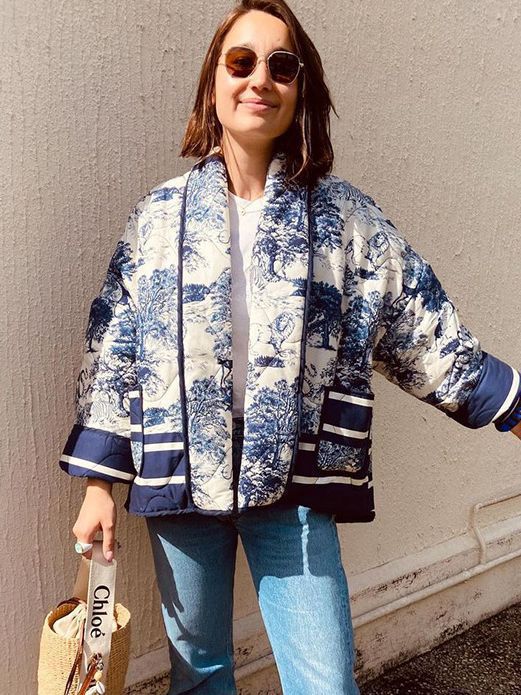 Damen Oversized Steppjacke mit floralem Muster und kontrastierenden Details Drune