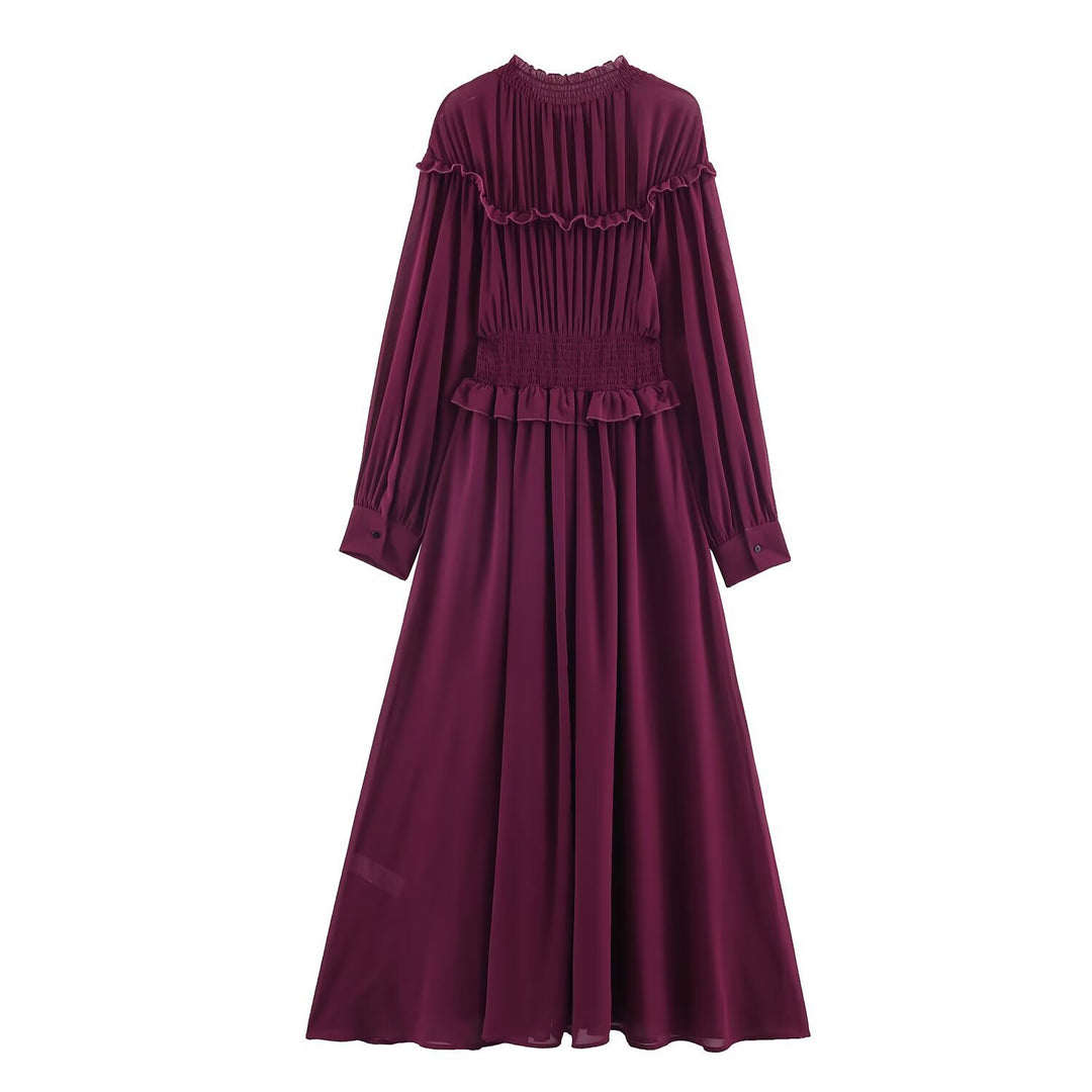 Damen Maxikleid mit voluminösen Rüschendetails und schmalem Gürtel Drune