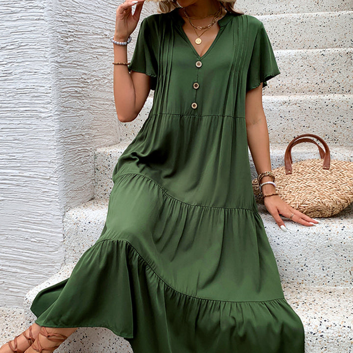 Damen Maxikleid mit Knopfleiste und voluminösem Rock Drune