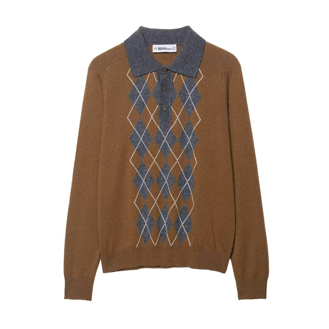 Damen Pullover mit klassischem Polokragen und modernem Rautenmuster Drune